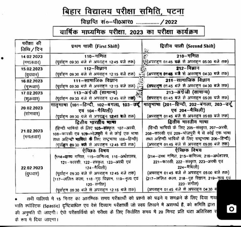 Bihar Board 10th Routine 2024, BSEB Matric Time Table 2024, बिहार बोर्ड